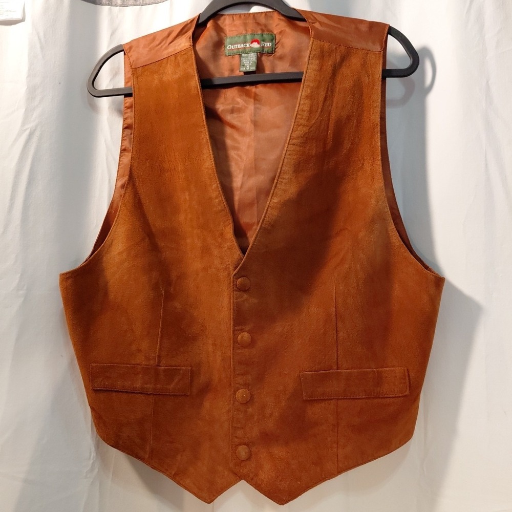 VTG 80s Outback Red Brown Suede Leather Snap Front Western Cowboy Vest Medium/M‎